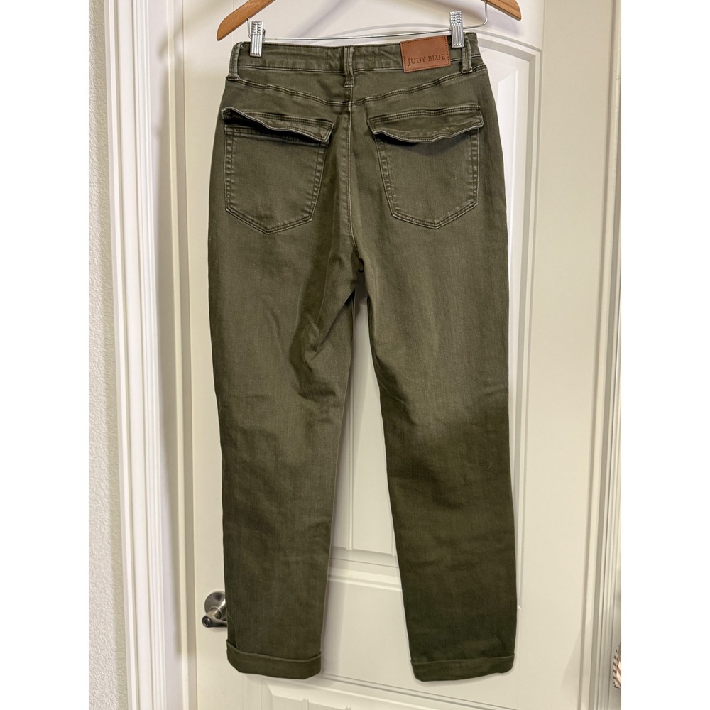 Judy Blue 5/27 Olive Green High Rise Utility Slim Cuffed Stretch Jeans Military - Picture 2 of 12